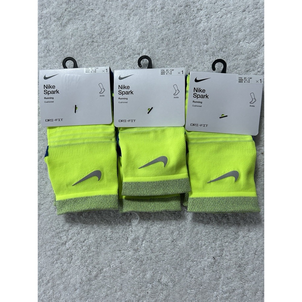 Nike Spark Men's 6-7.5 Women 7.5-9 Yellow Lot of 3 Ankle CU7199-703 Socks (SC)